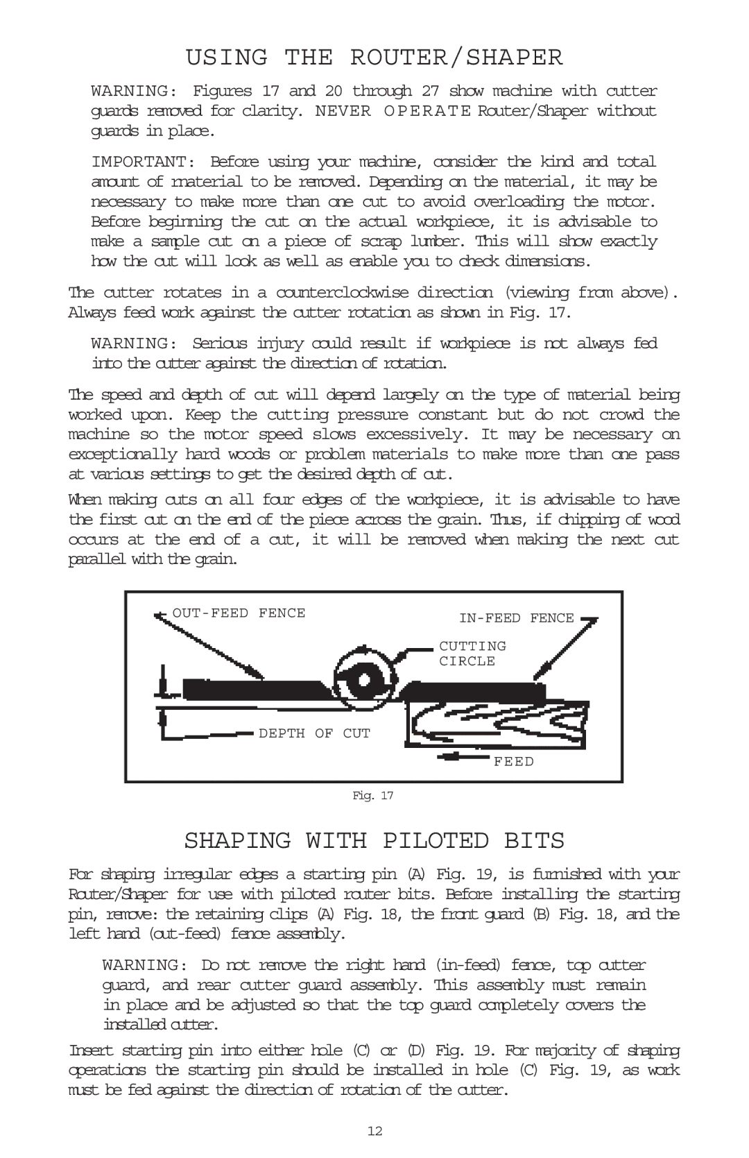 Porter-Cable 697, 698 instruction manual Using the ROUTER/SHAPER, Shaping with Piloted Bits 