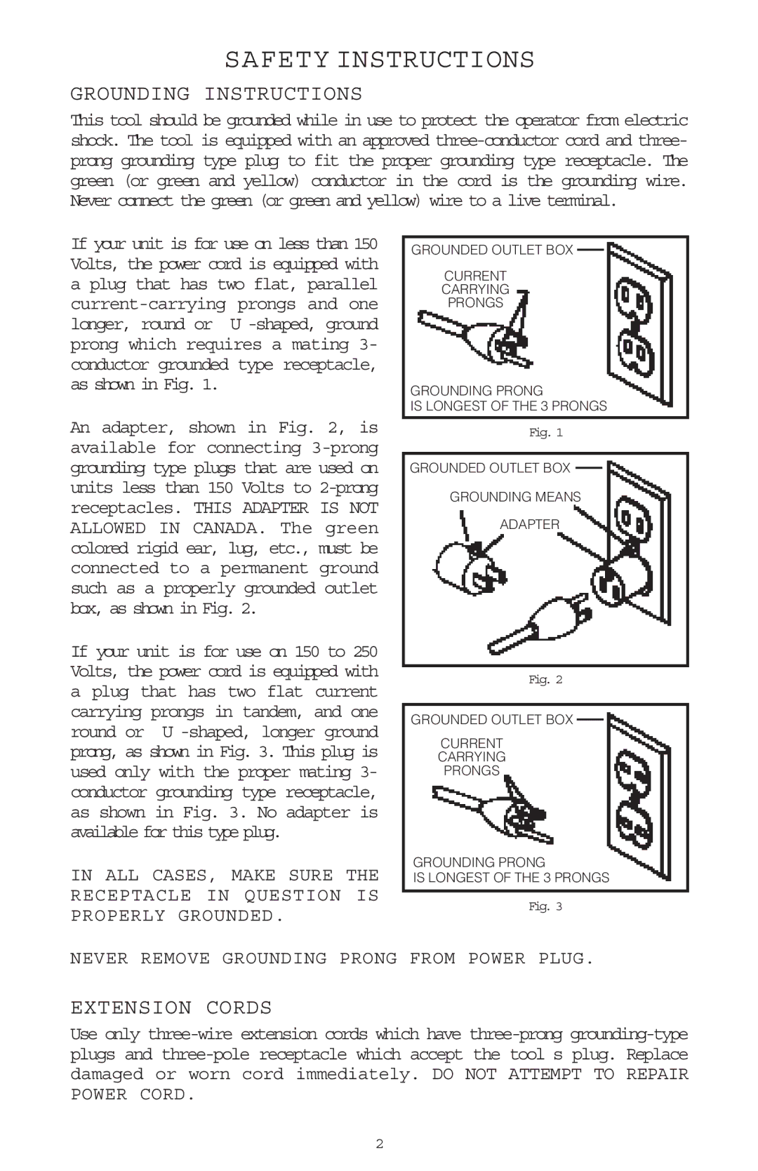 Porter-Cable 697, 698 instruction manual Safety Instructions, Grounding Instructions, Extension Cords 