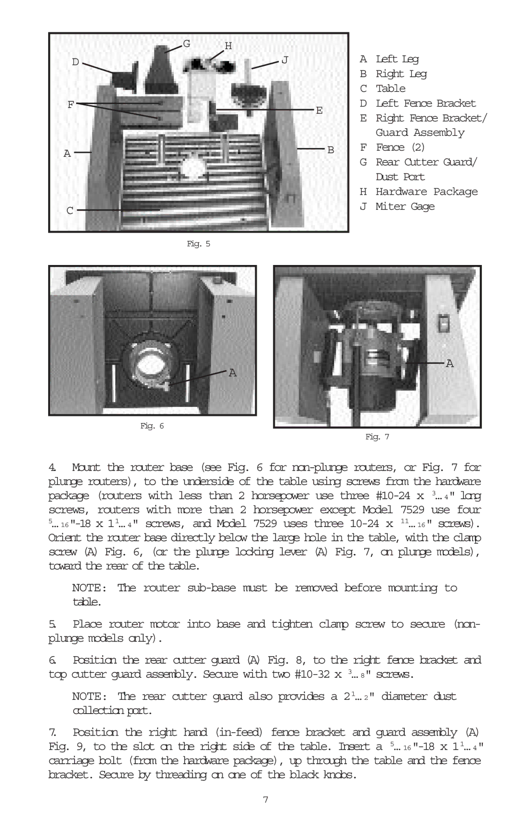 Porter-Cable 698, 697 instruction manual Left Leg Right Leg Left Fence Bracket 