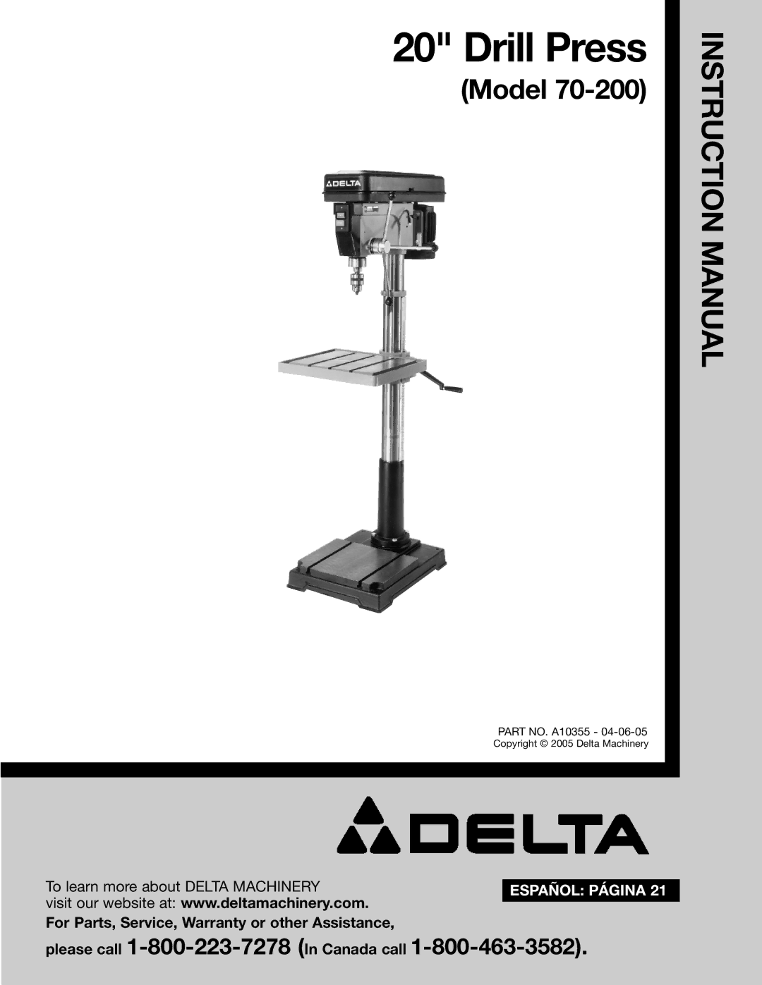 Porter-Cable 70-200 instruction manual Drill Press 