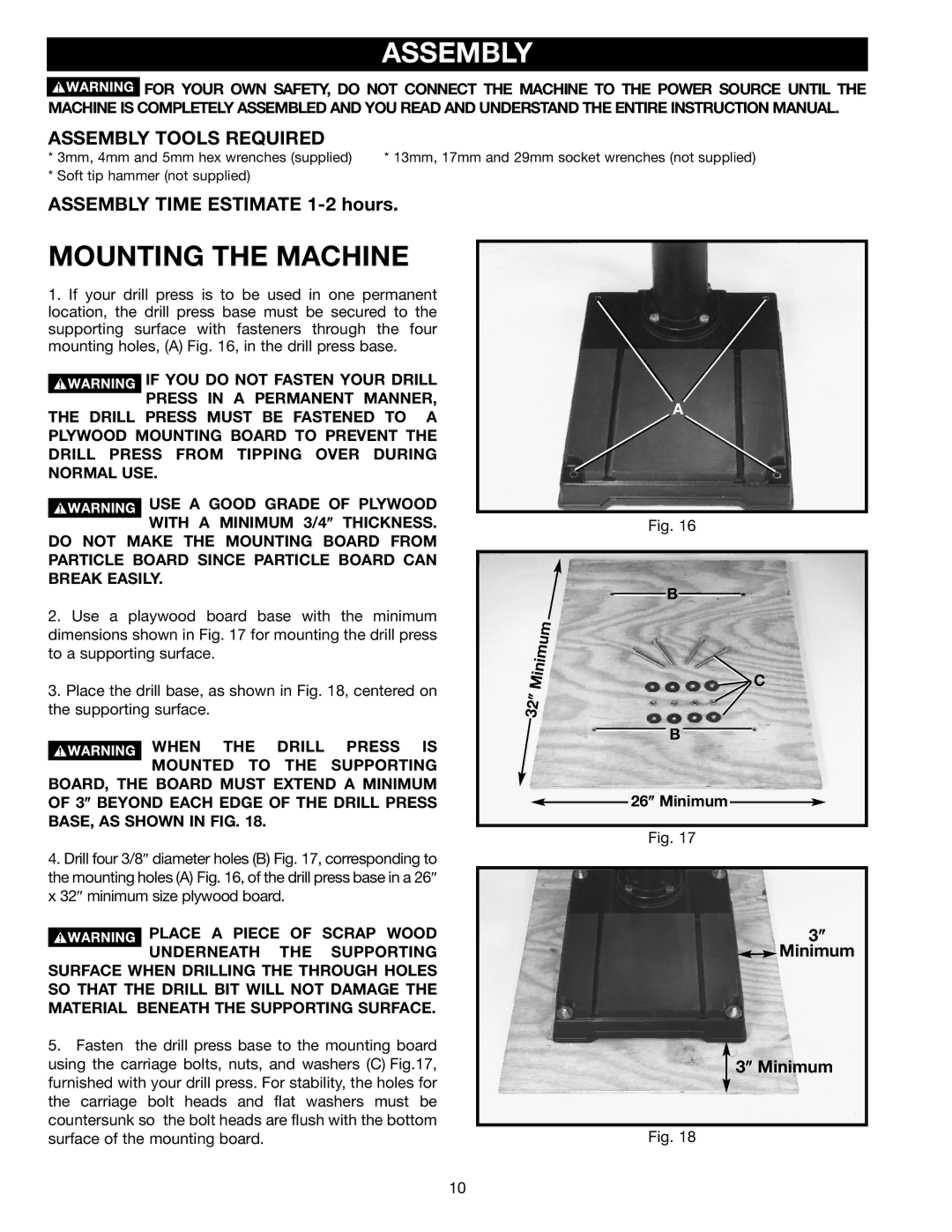 Porter-Cable 70-200 instruction manual Assembly, Mounting the Machine 