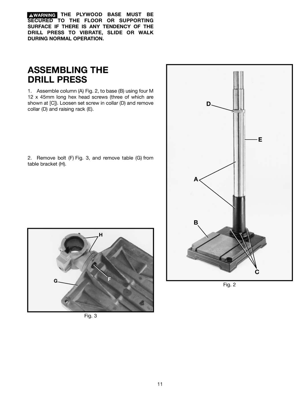 Porter-Cable 70-200 instruction manual Assembling Drill Press 