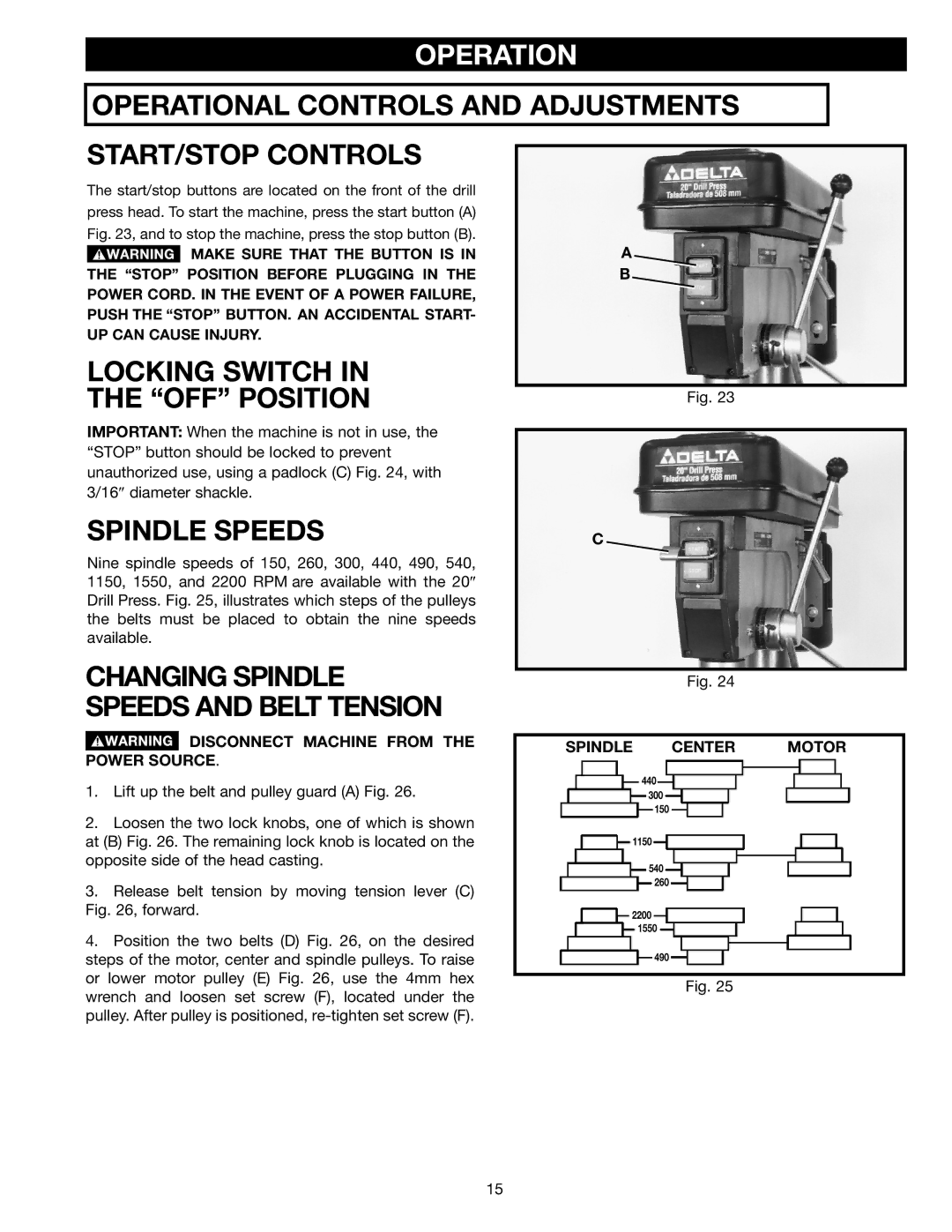 Porter-Cable 70-200 Operational Controls and Adjustments START/STOP Controls, Locking Switch OFF Position 