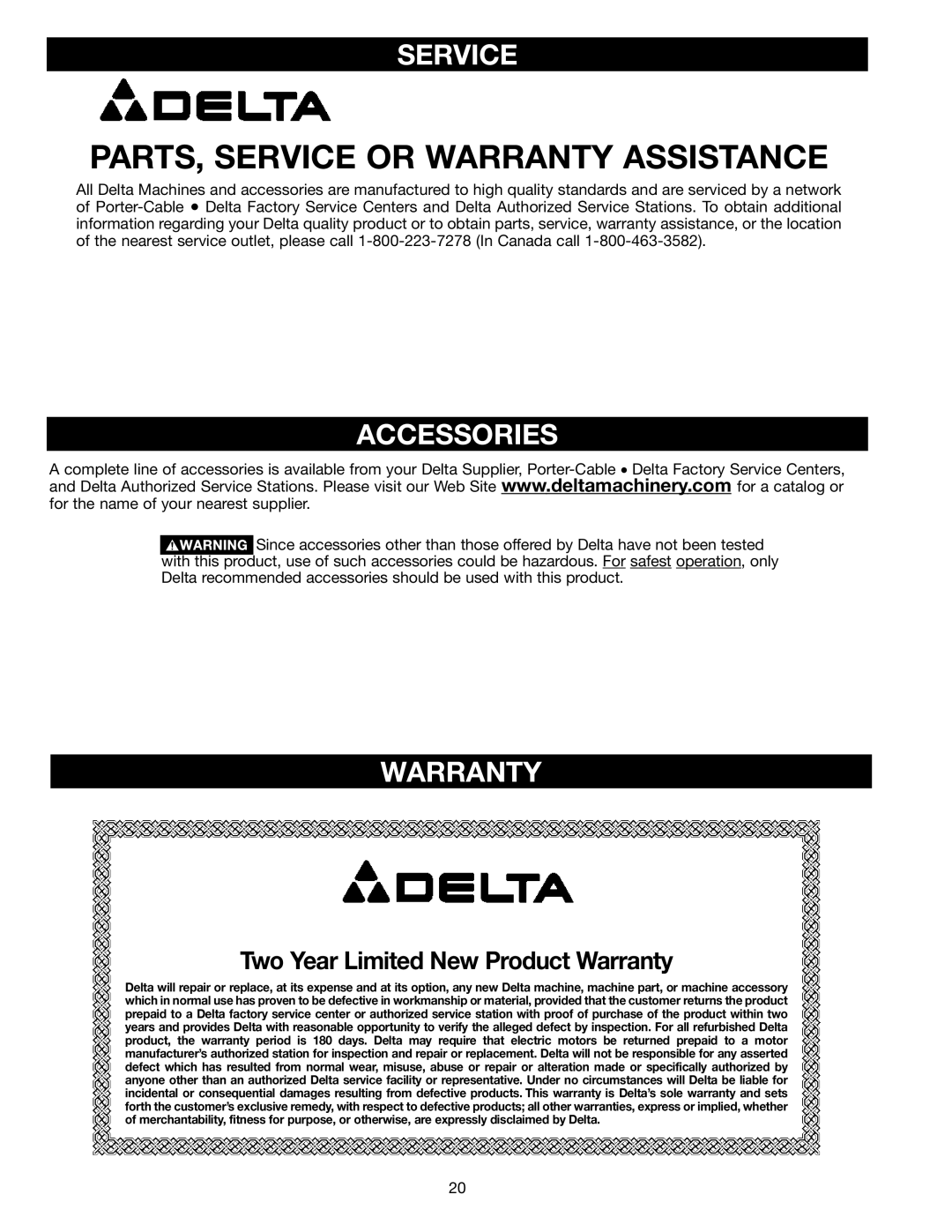 Porter-Cable 70-200 instruction manual Service, Accessories, Warranty 