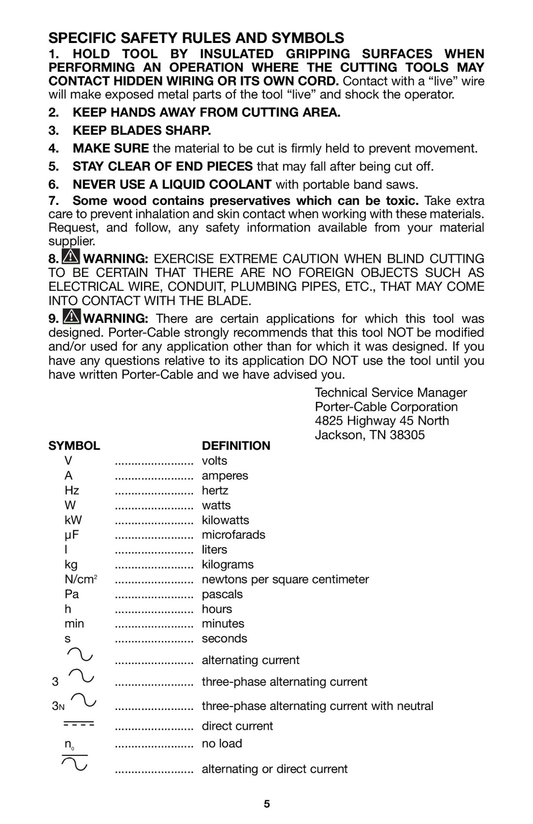 Porter-Cable 725 instruction manual Specific Safety Rules and Symbols, Keep Hands Away from Cutting Area Keep Blades Sharp 