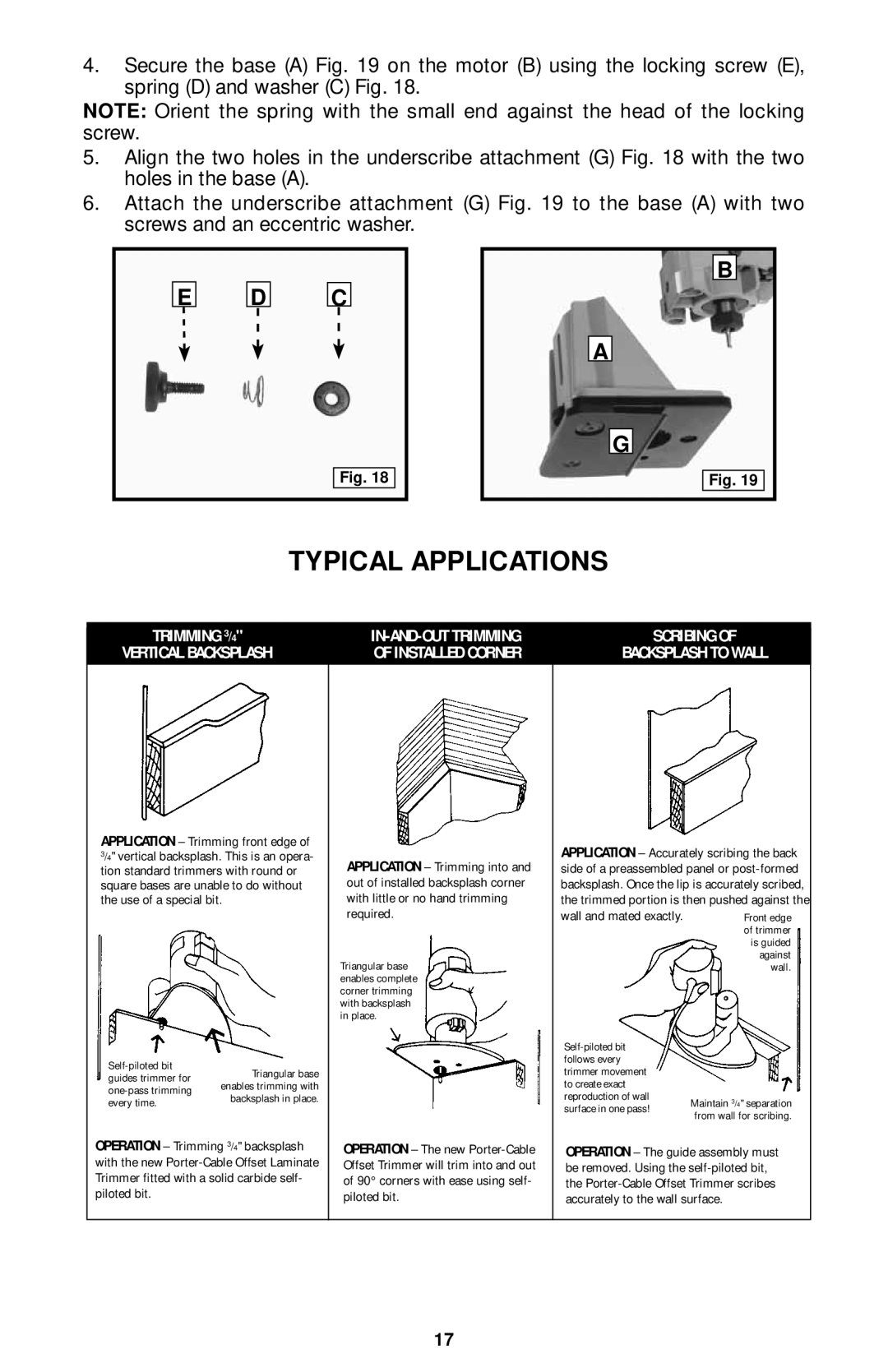 Porter-Cable 7320, 7310, 7319, 7312 instruction manual Typical Applications, Trimming 3/4 IN-AND-OUT Trimming Scribing 