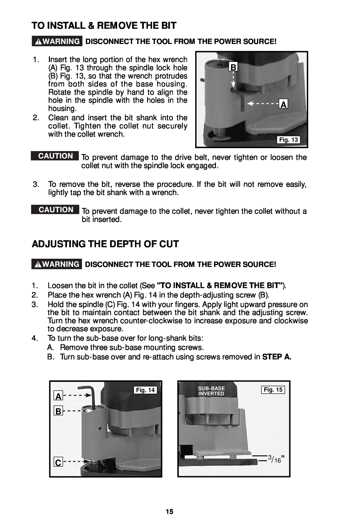 Porter-Cable 7312, 7310, 7320, 7319 instruction manual To Install & Remove The Bit, Adjusting The Depth Of Cut 