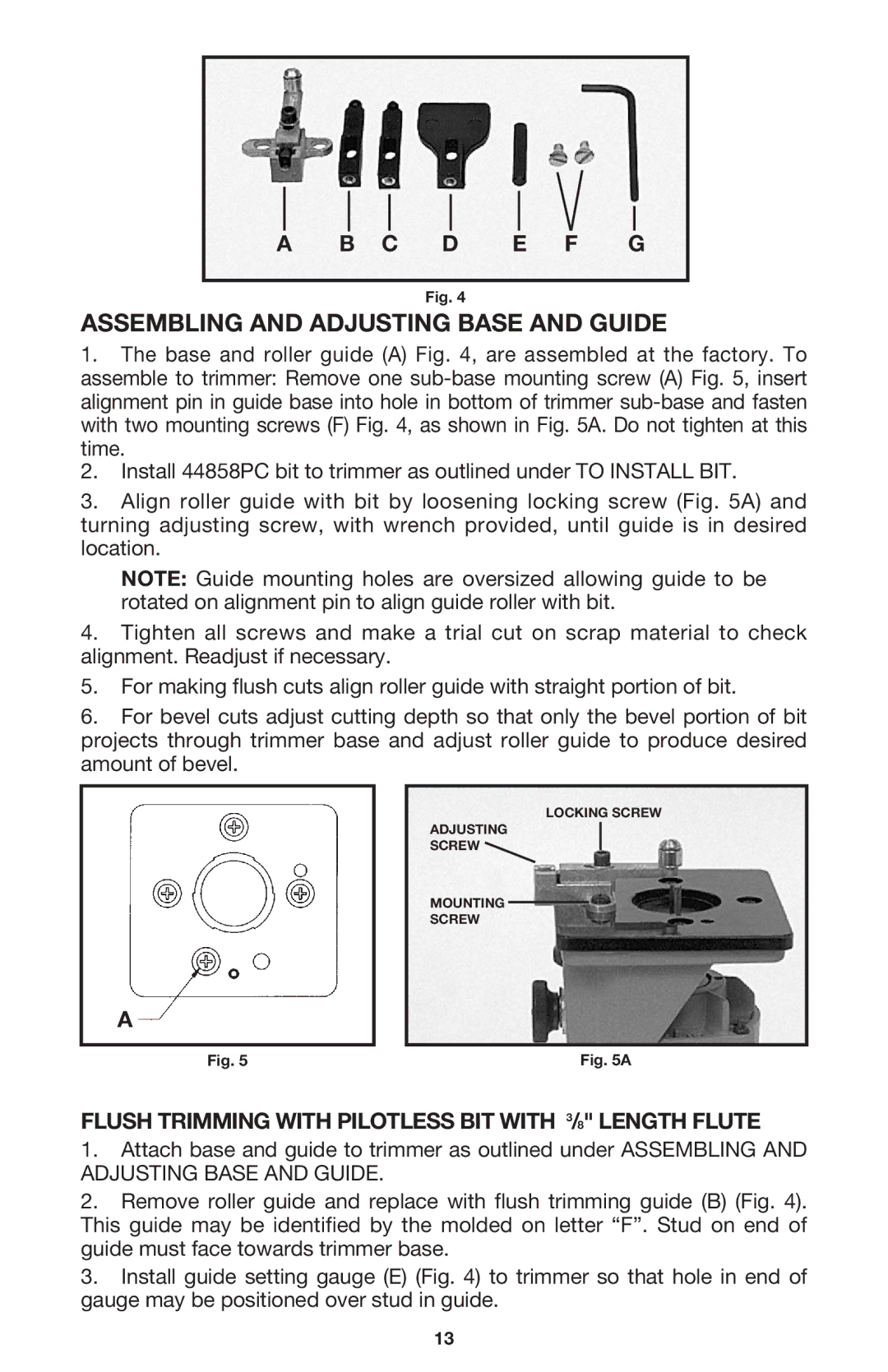 Porter-Cable 7310 Assembling and Adjusting Base and Guide, Flush Trimming with Pilotless BIT with 3/8 Length Flute 