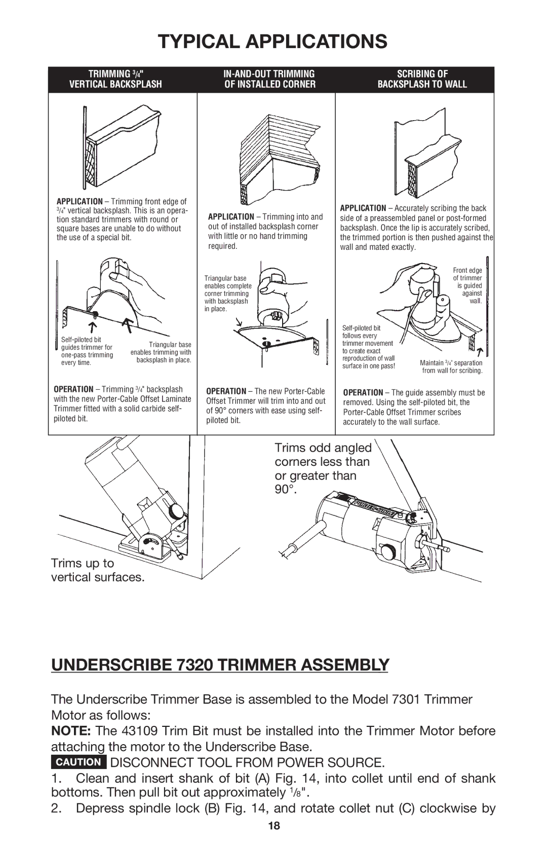 Porter-Cable 7310 instruction manual Typical Applications, Underscribe 7320 Trimmer Assembly 