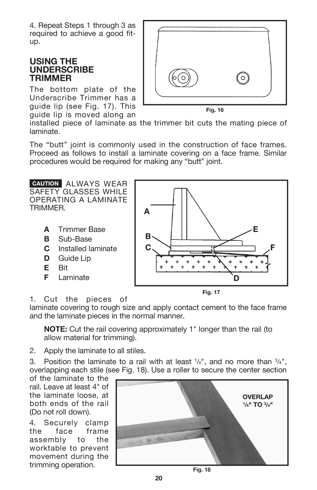 Porter-Cable 7310 instruction manual Using Underscribe Trimmer 