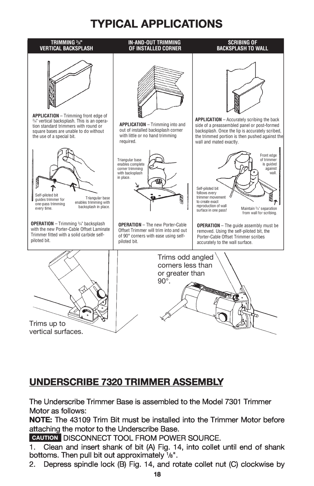 Porter-Cable 7310 instruction manual UNDERSCRIBE 7320 TRIMMER ASSEMBLY, Typical Applications 