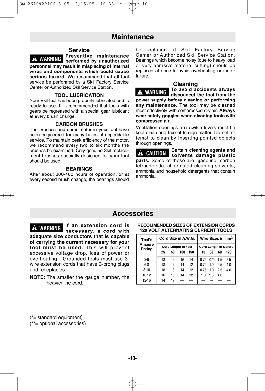 Porter-Cable 7313 manual Maintenance, Accessories, Cleaning 