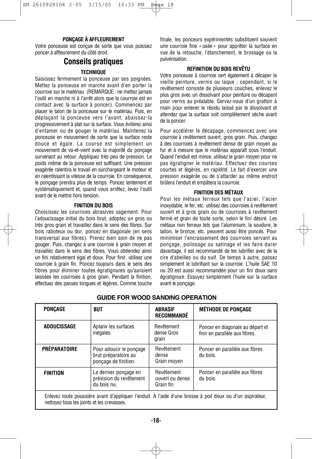 Porter-Cable 7313 manual Conseils pratiques 