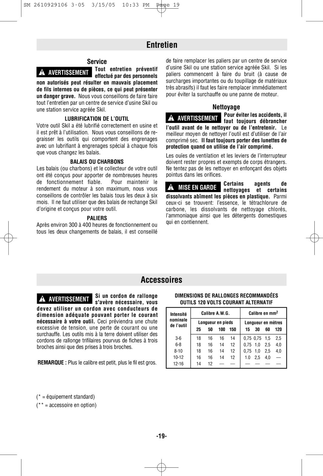 Porter-Cable 7313 manual Entretien, Accessoires, Nettoyage 