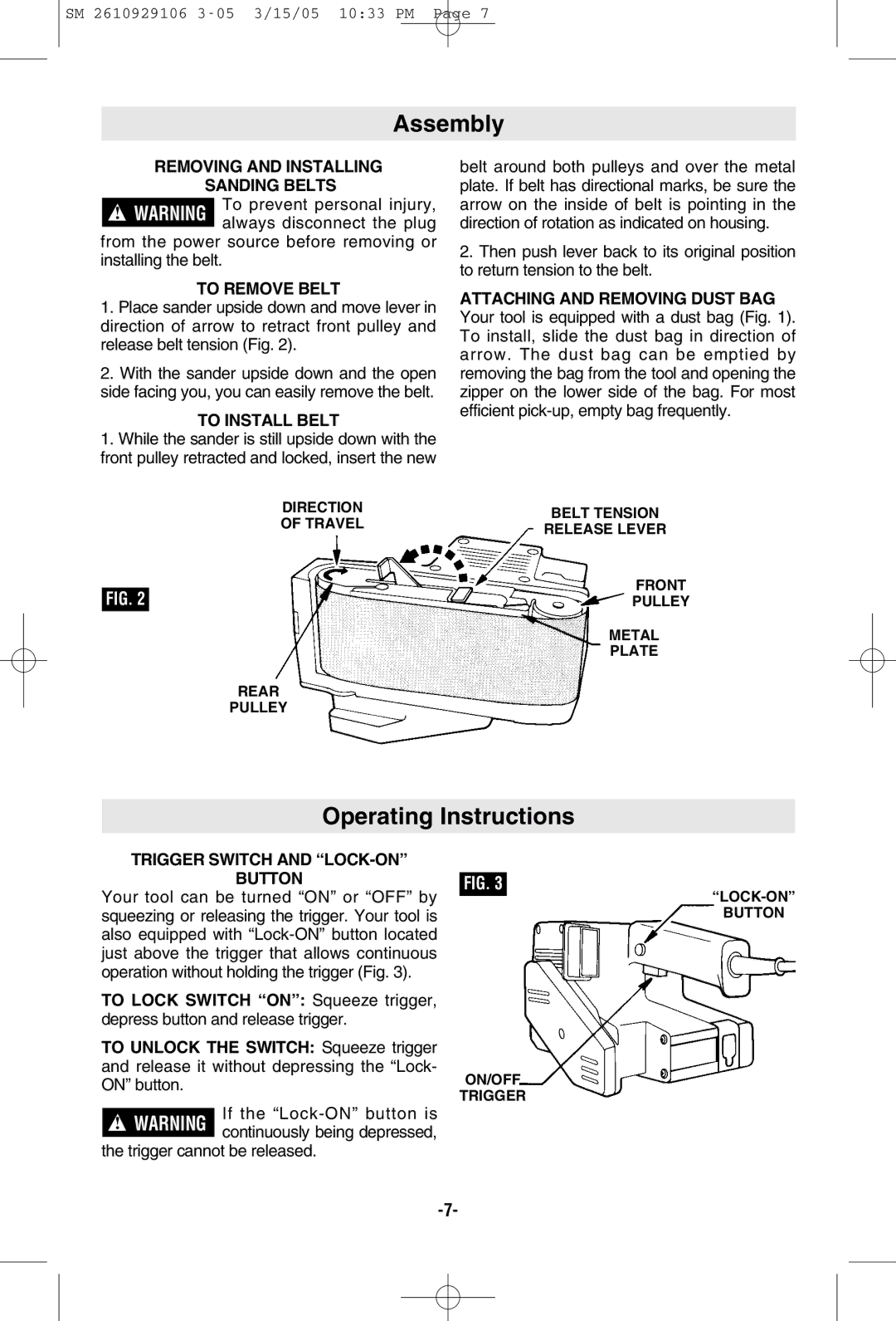 Porter-Cable 7313 manual Assembly, Operating Instructions 