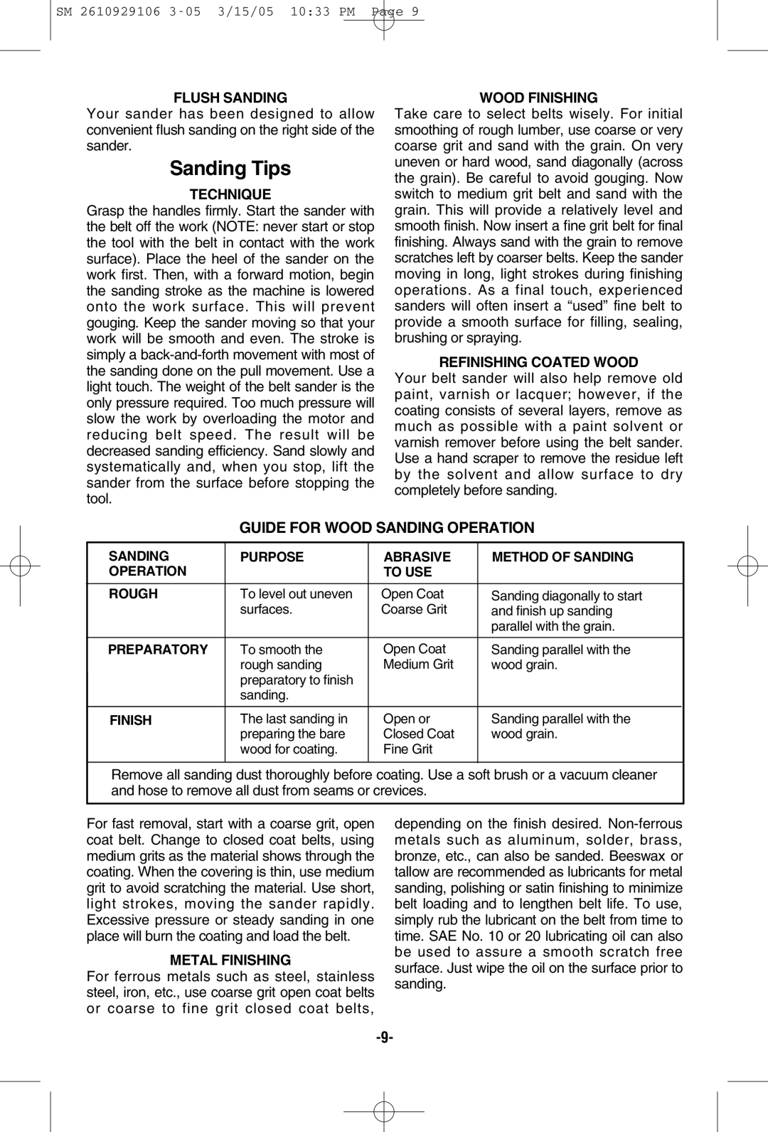 Porter-Cable 7313 manual Sanding Tips 