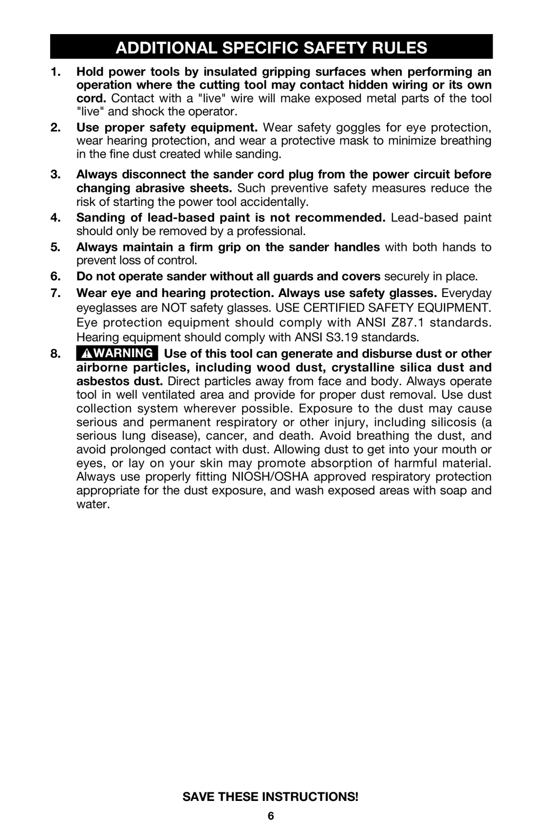 Porter-Cable 7335 instruction manual Additional Specific Safety Rules 