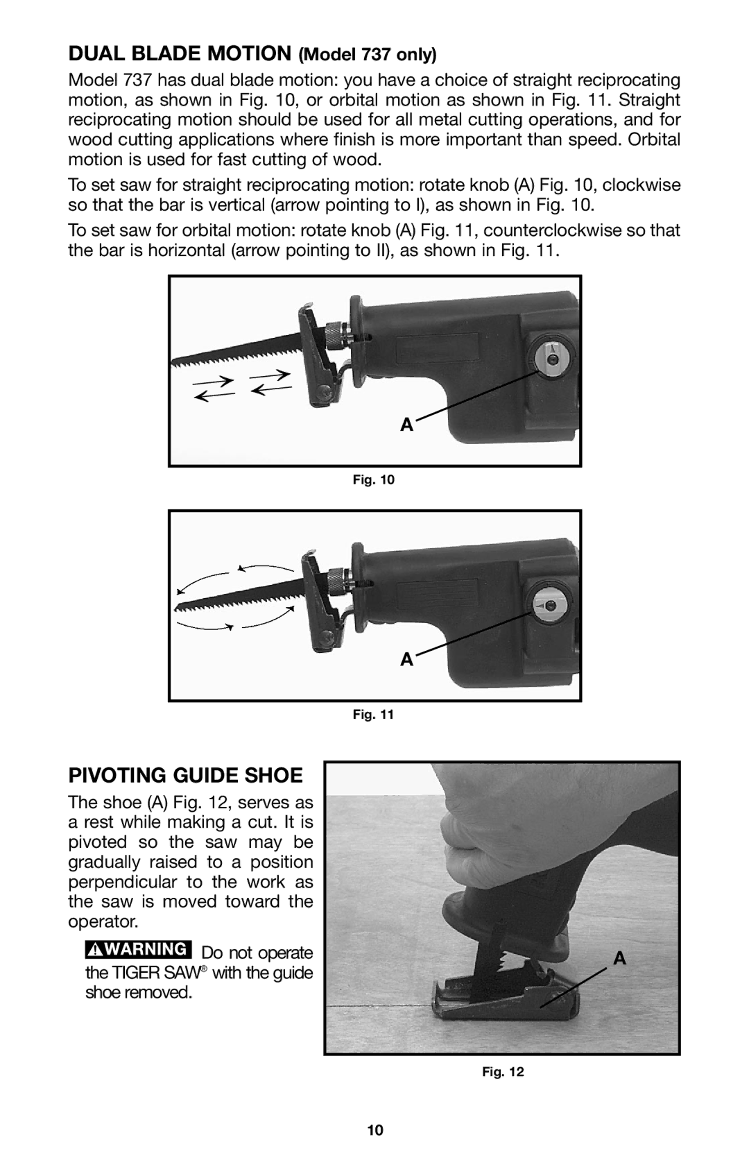 Porter-Cable 735 instruction manual Dual Blade Motion Model 737 only, Pivoting Guide Shoe 