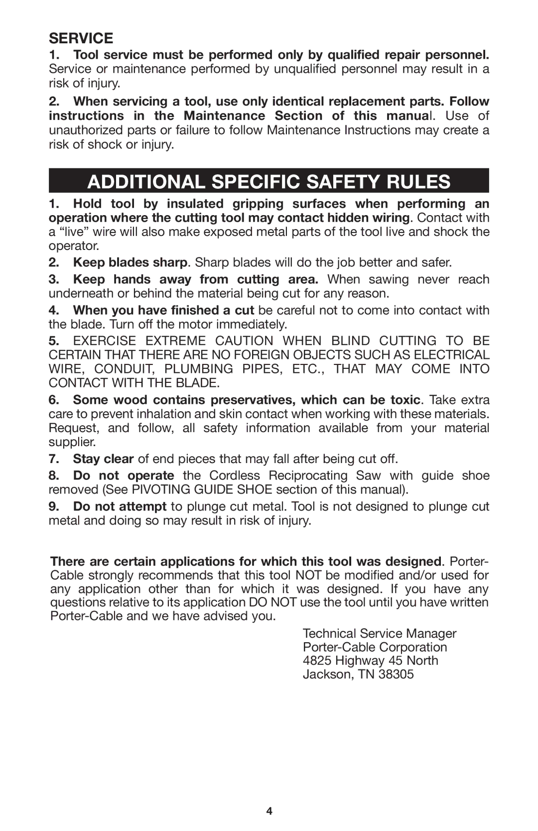 Porter-Cable 735 instruction manual Additional Specific Safety Rules, Service 