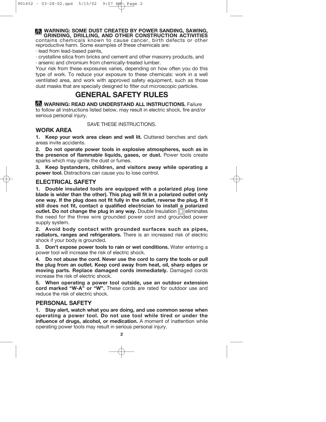 Porter-Cable 740 instruction manual General Safety Rules, Work Area, Electrical Safety, Personal Safety 