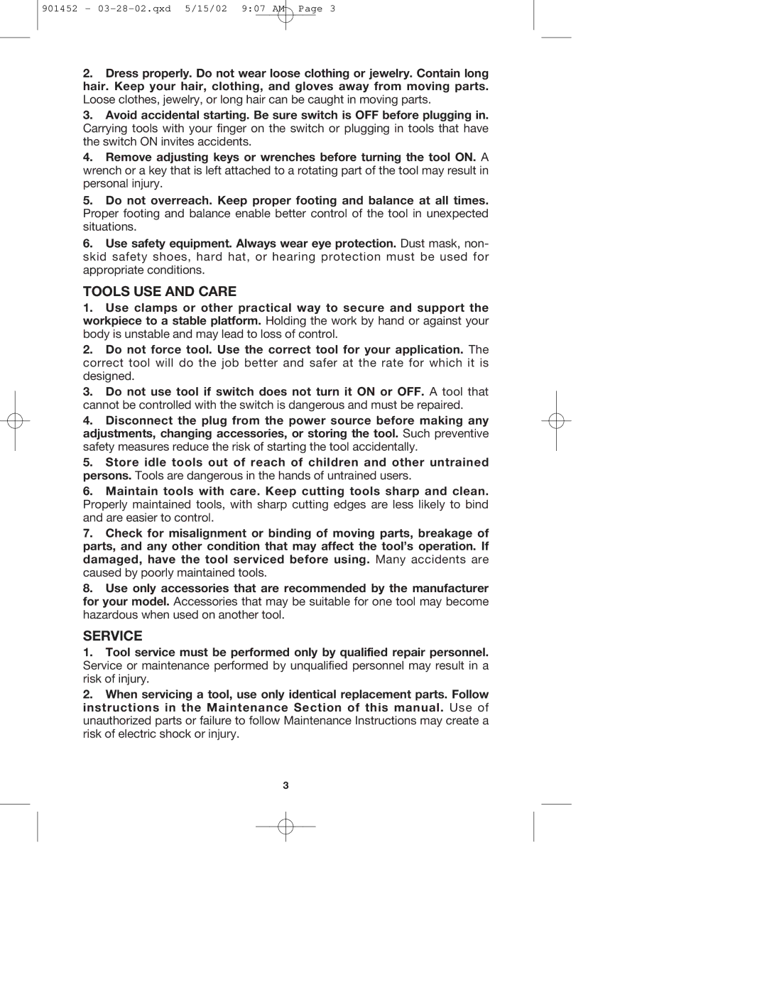 Porter-Cable 740 instruction manual Tools USE and Care, Service 