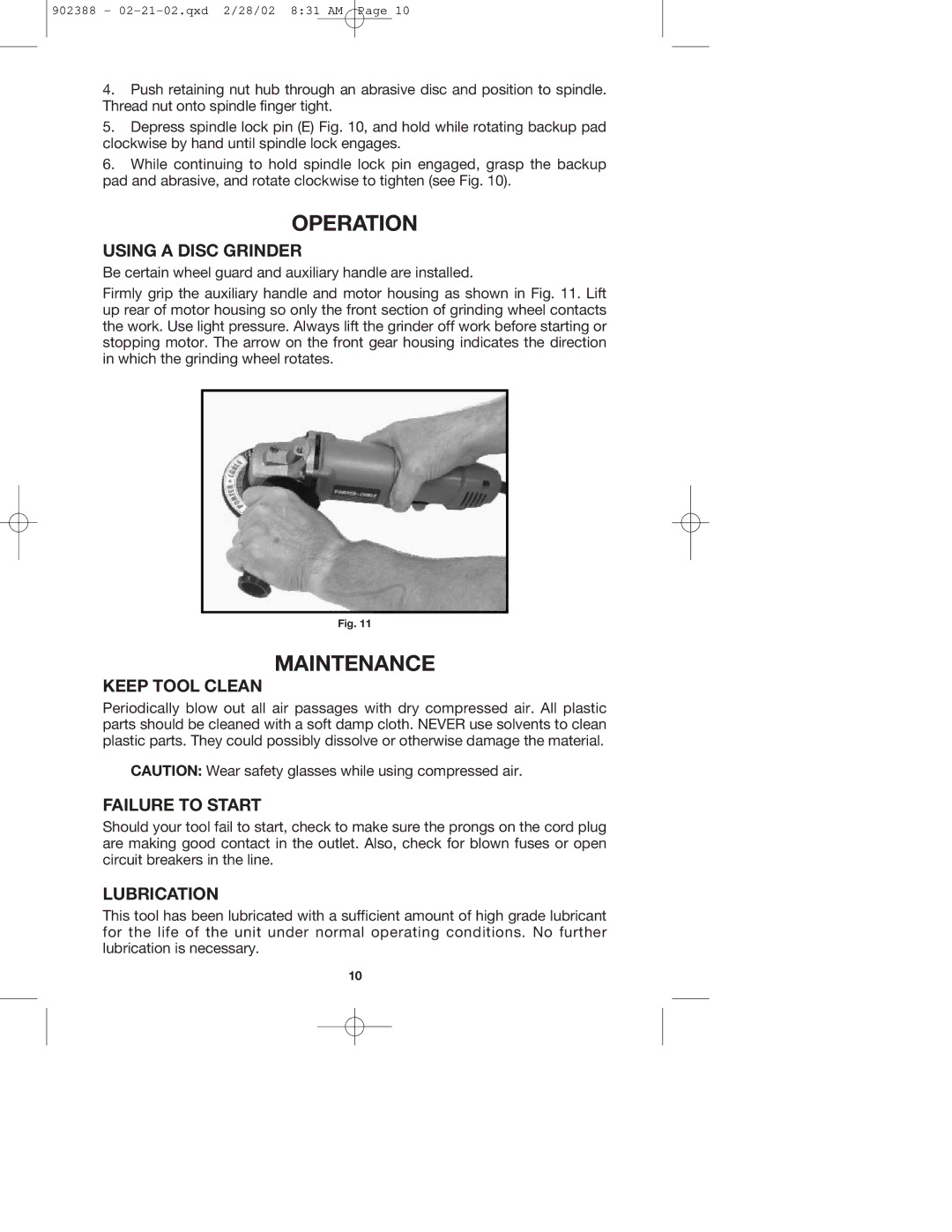 Porter-Cable 7406 instruction manual Operation, Maintenance 