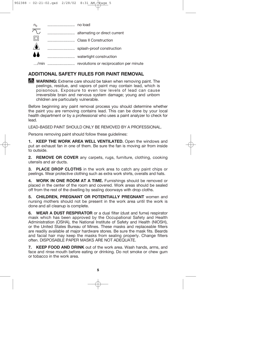 Porter-Cable 7406 instruction manual Additional Safety Rules for Paint Removal 