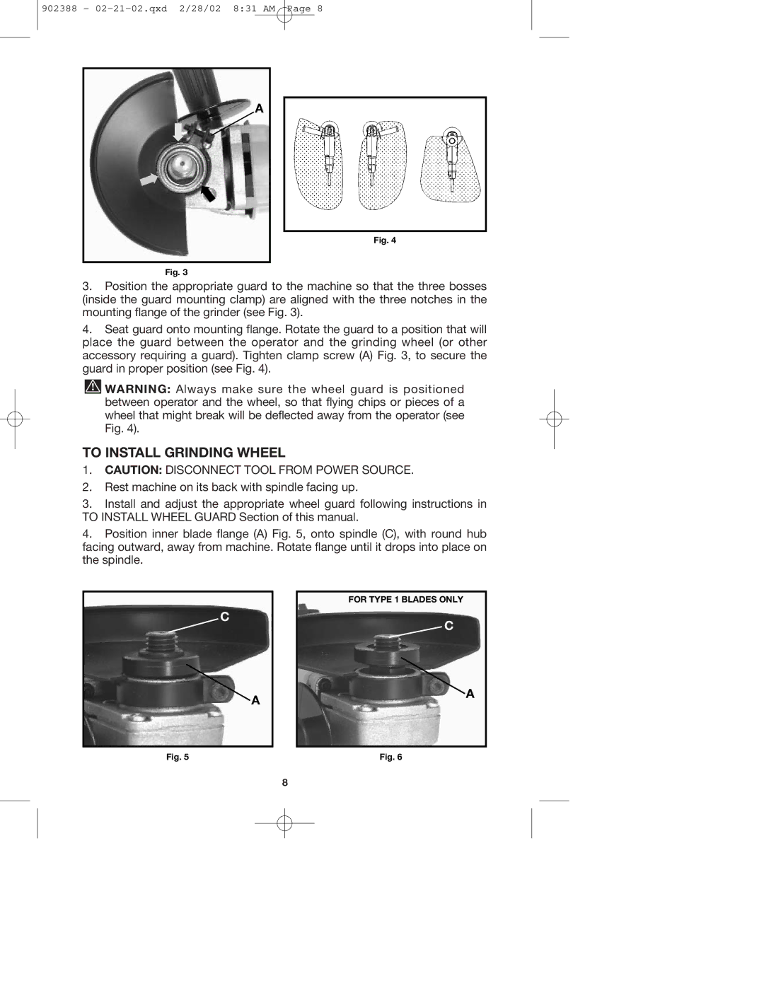 Porter-Cable 7406 instruction manual To Install Grinding Wheel 