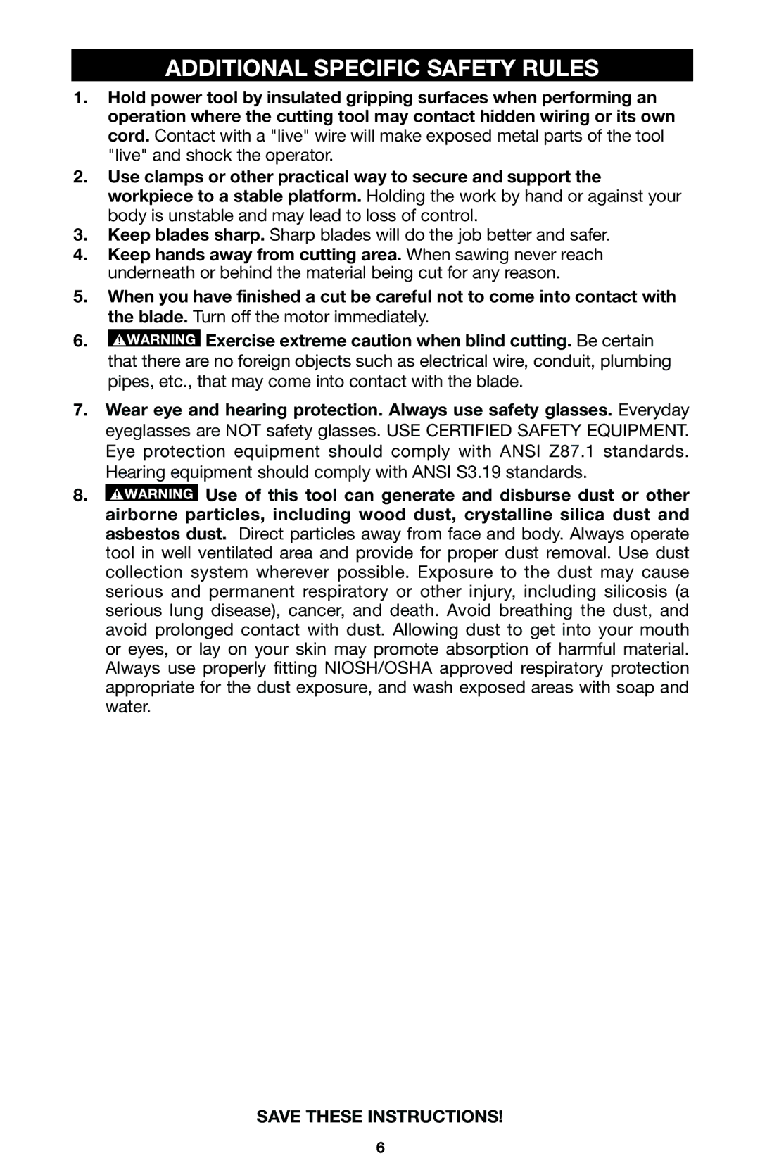 Porter-Cable 741 instruction manual Additional Specific Safety Rules 