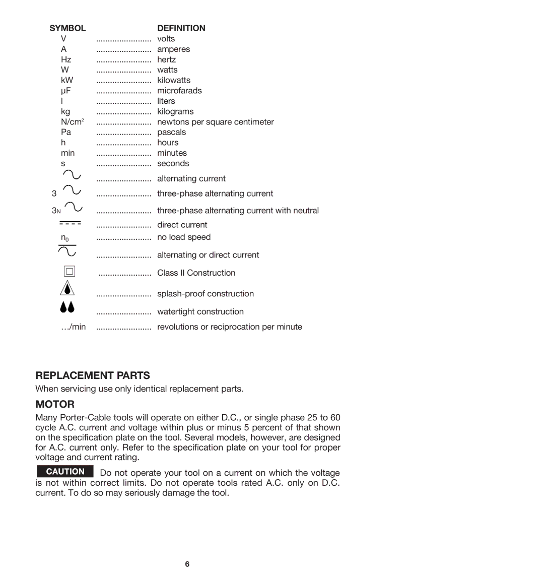 Porter-Cable 7412 instruction manual Replacement Parts, Motor 