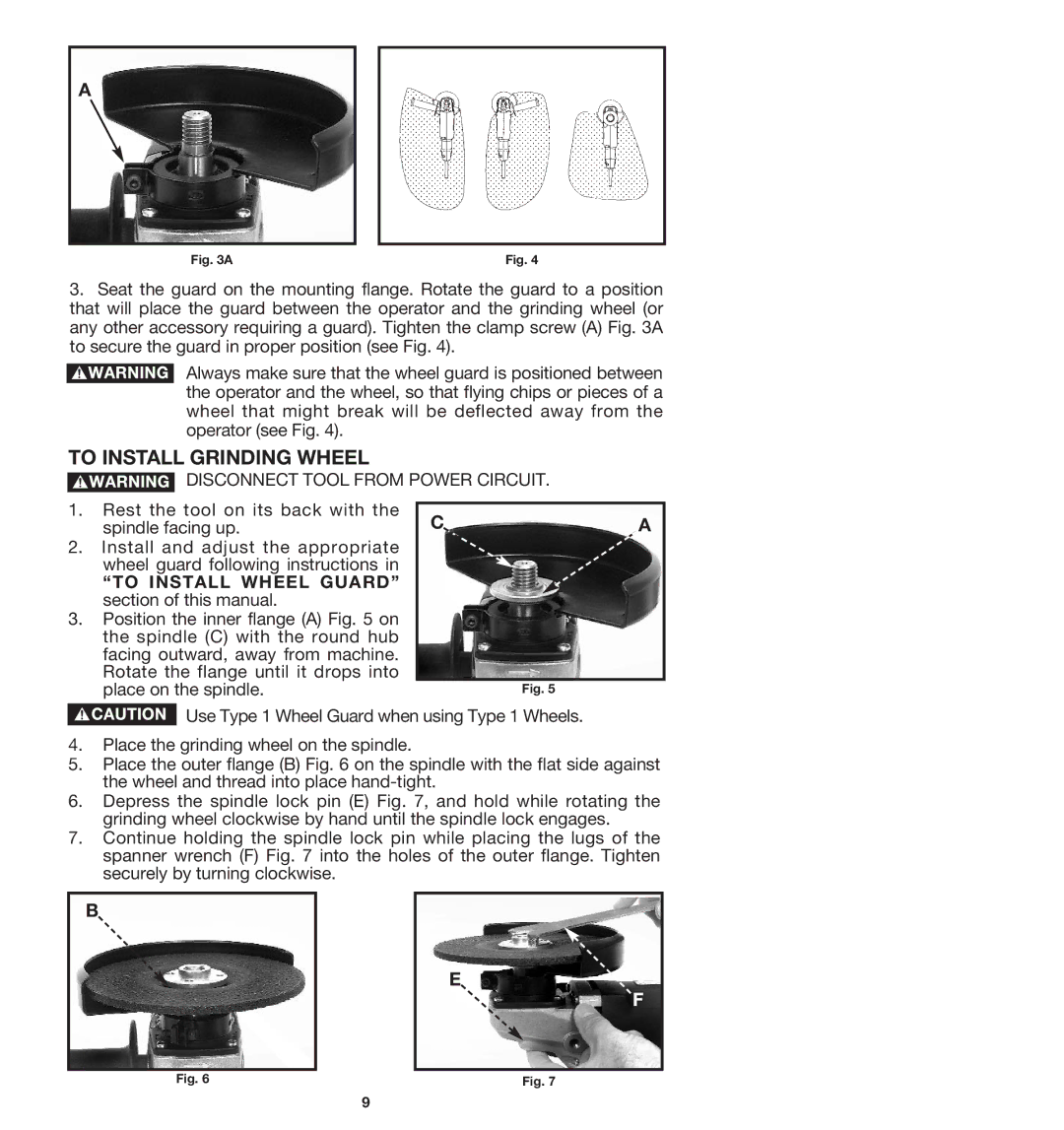 Porter-Cable 7412 instruction manual To Install Grinding Wheel, To Install Wheel Guard section of this manual 