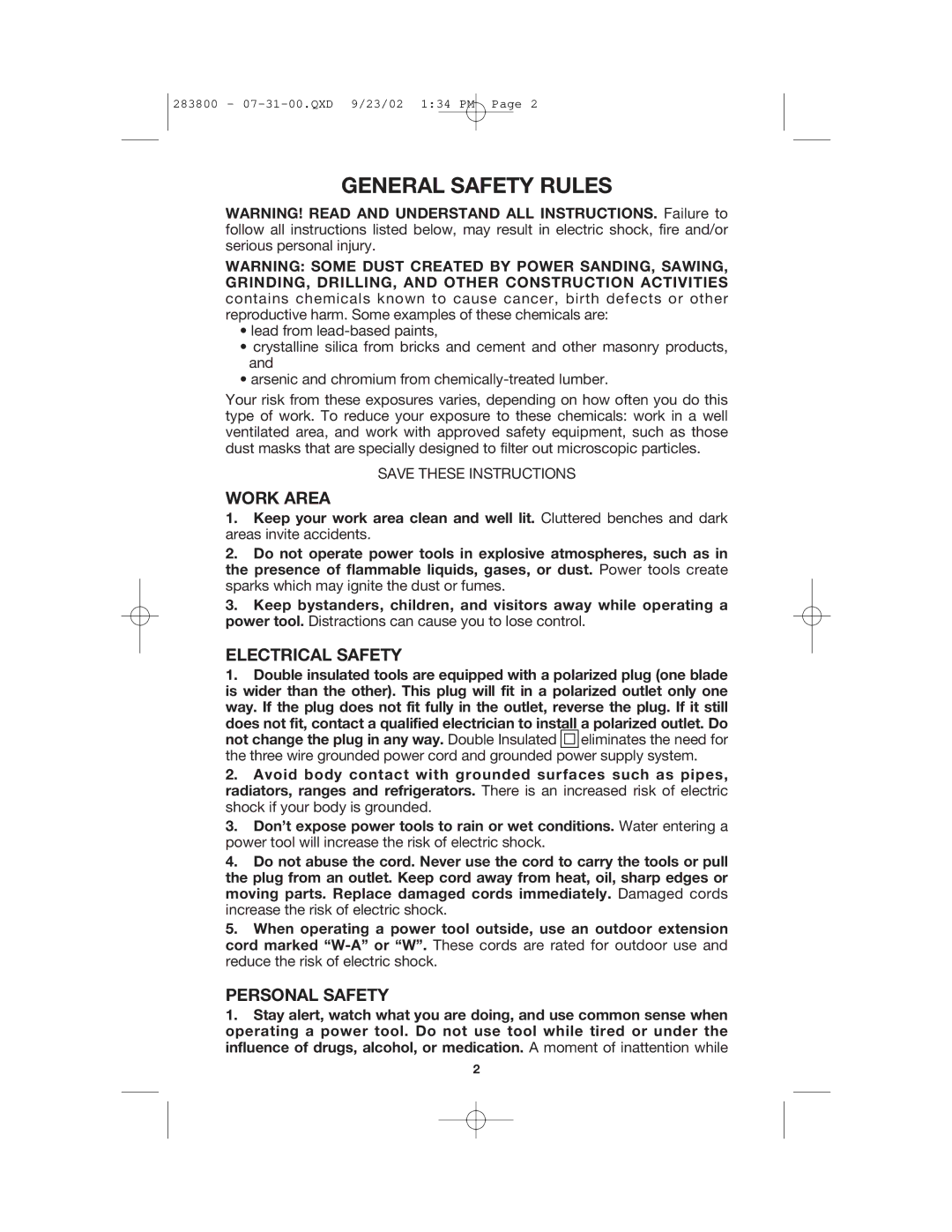 Porter-Cable 7414 instruction manual General Safety Rules, Work Area, Electrical Safety, Personal Safety 