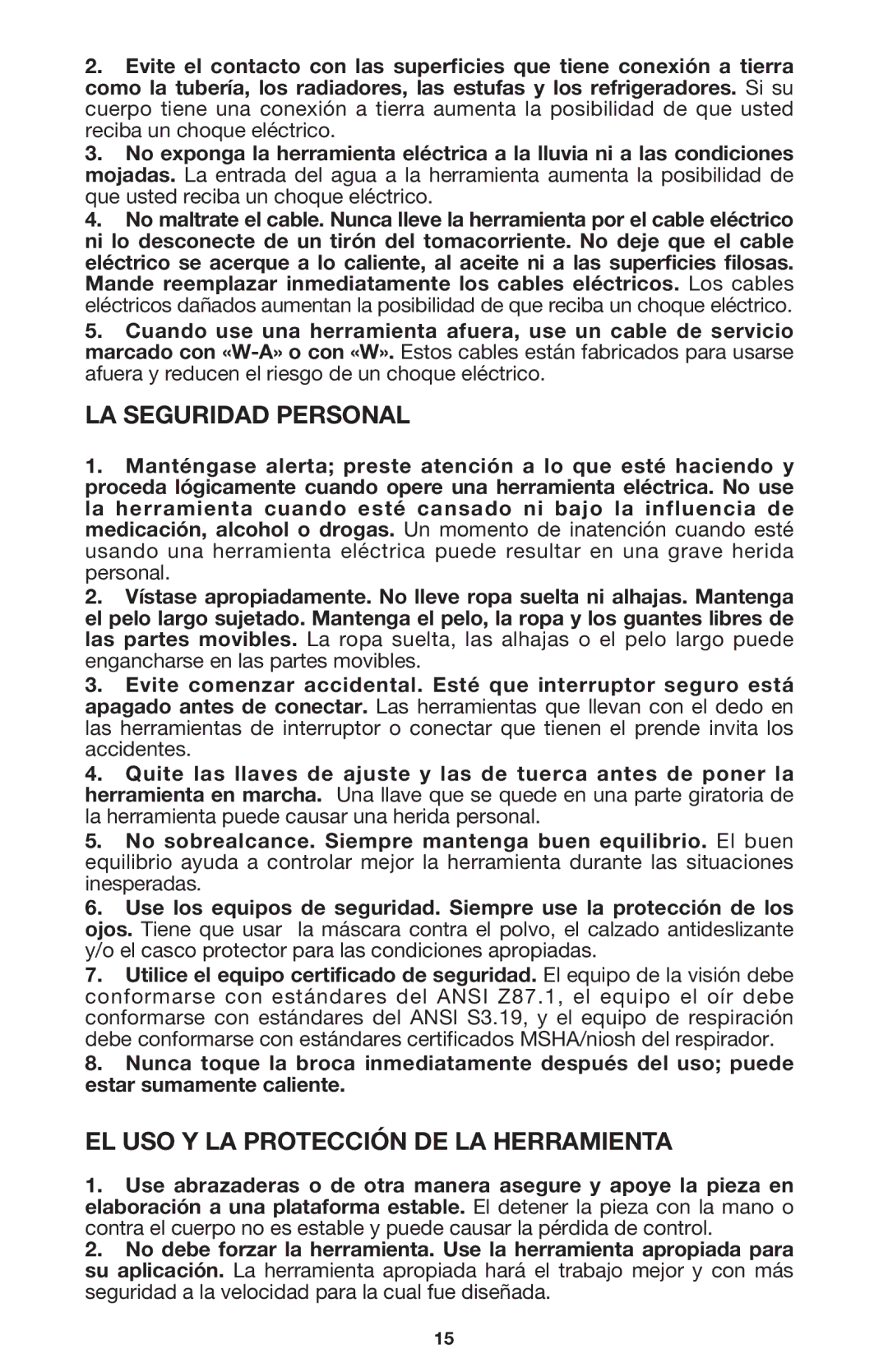 Porter-Cable 7416 instruction manual LA Seguridad Personal, EL USO Y LA Protección DE LA Herramienta 