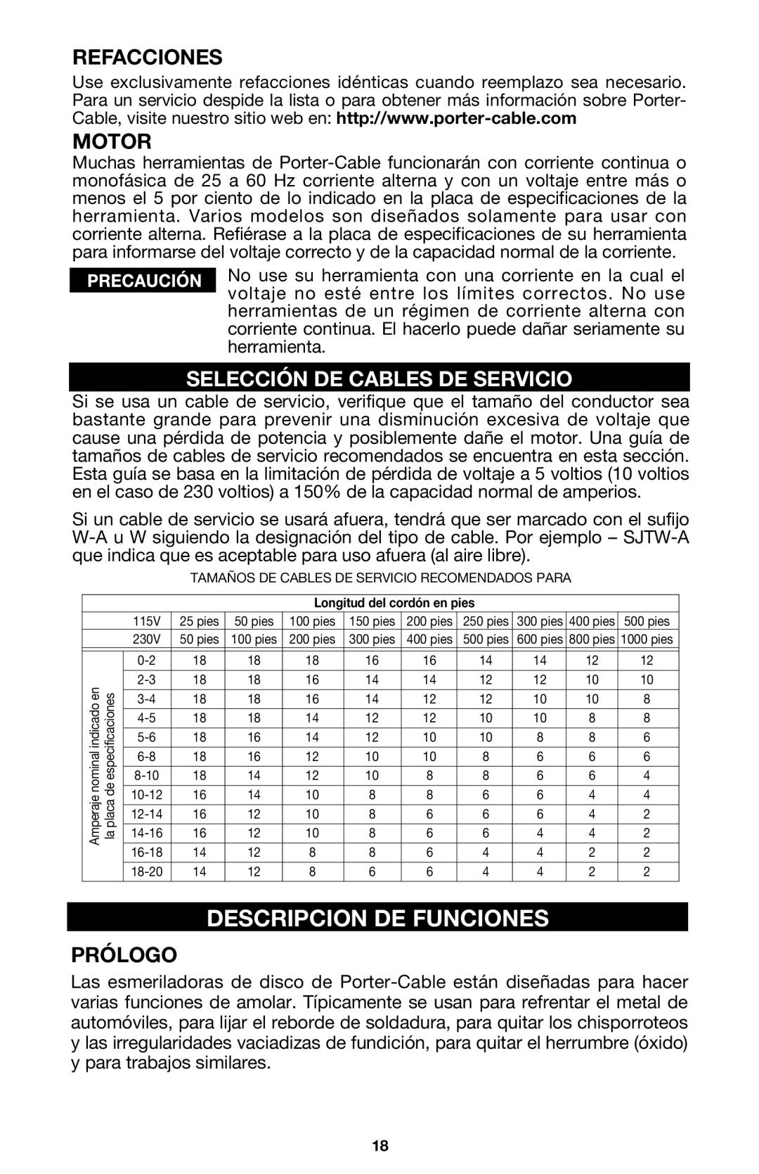 Porter-Cable 7416 instruction manual Descripcion DE Funciones, Refacciones Motor, Prólogo 