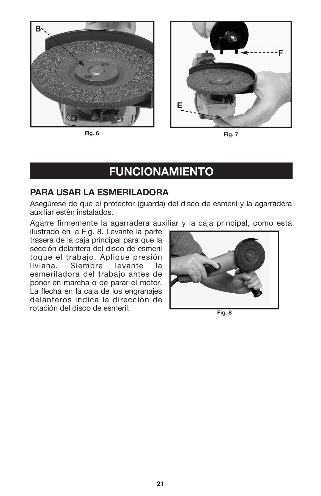 Porter-Cable 7416 instruction manual Funcionamiento, Para Usar LA Esmeriladora 