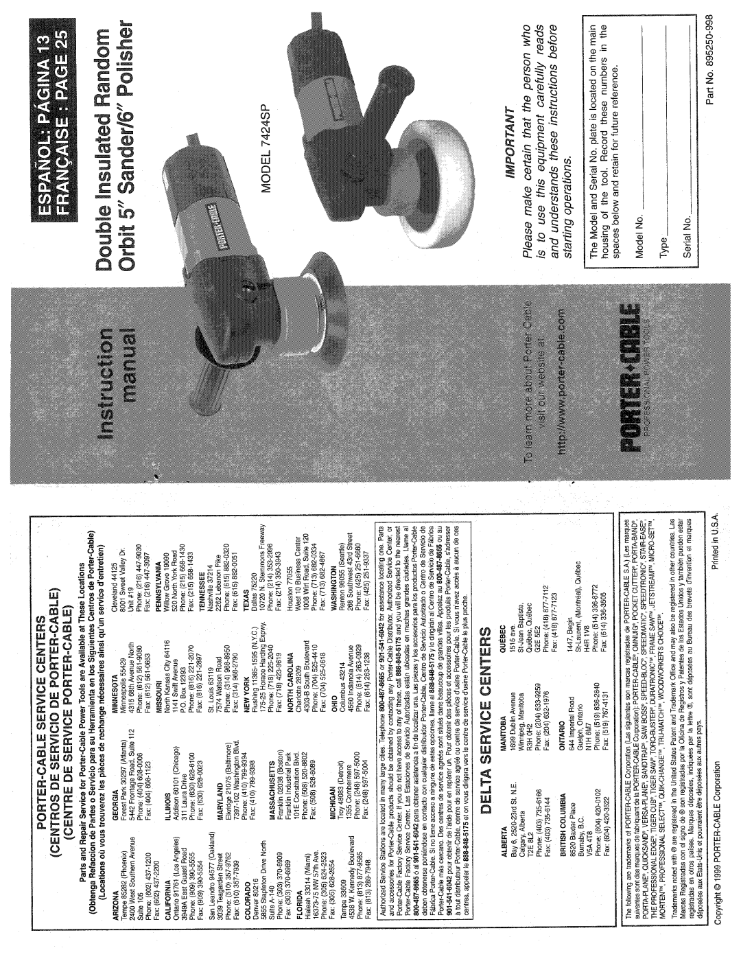 Porter-Cable 7424SP manual 