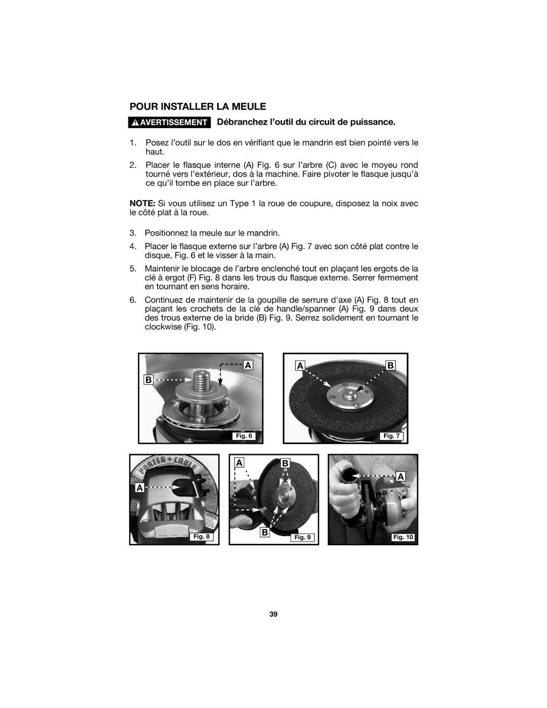 Porter-Cable 7429, 7425 instruction manual Pour Installer LA Meule 