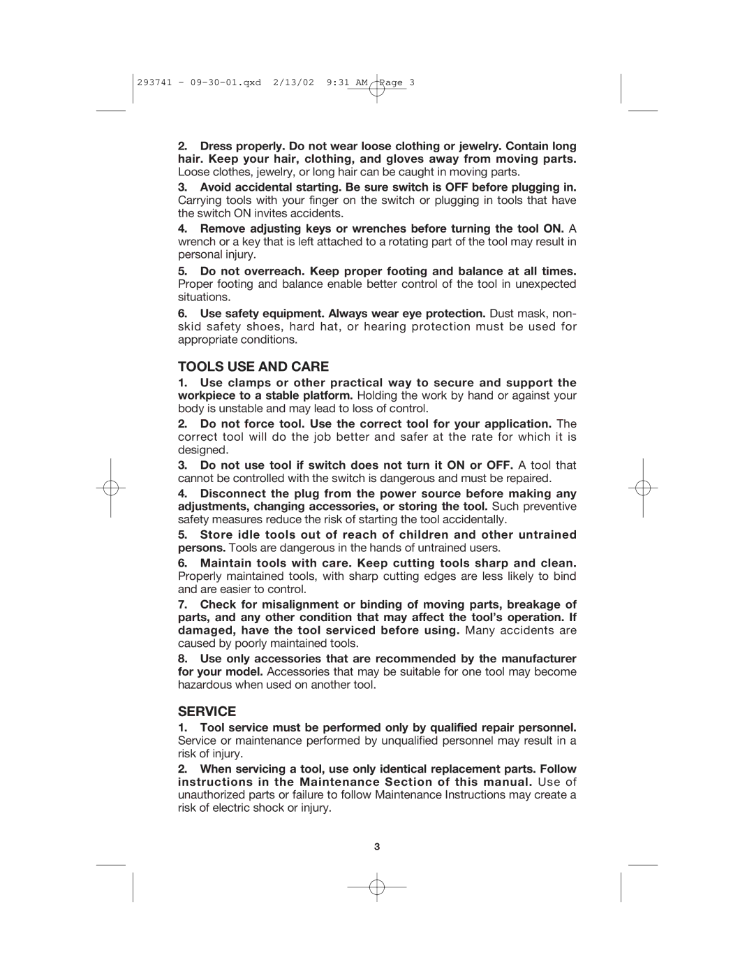 Porter-Cable 7428 instruction manual Tools USE and Care, Service 