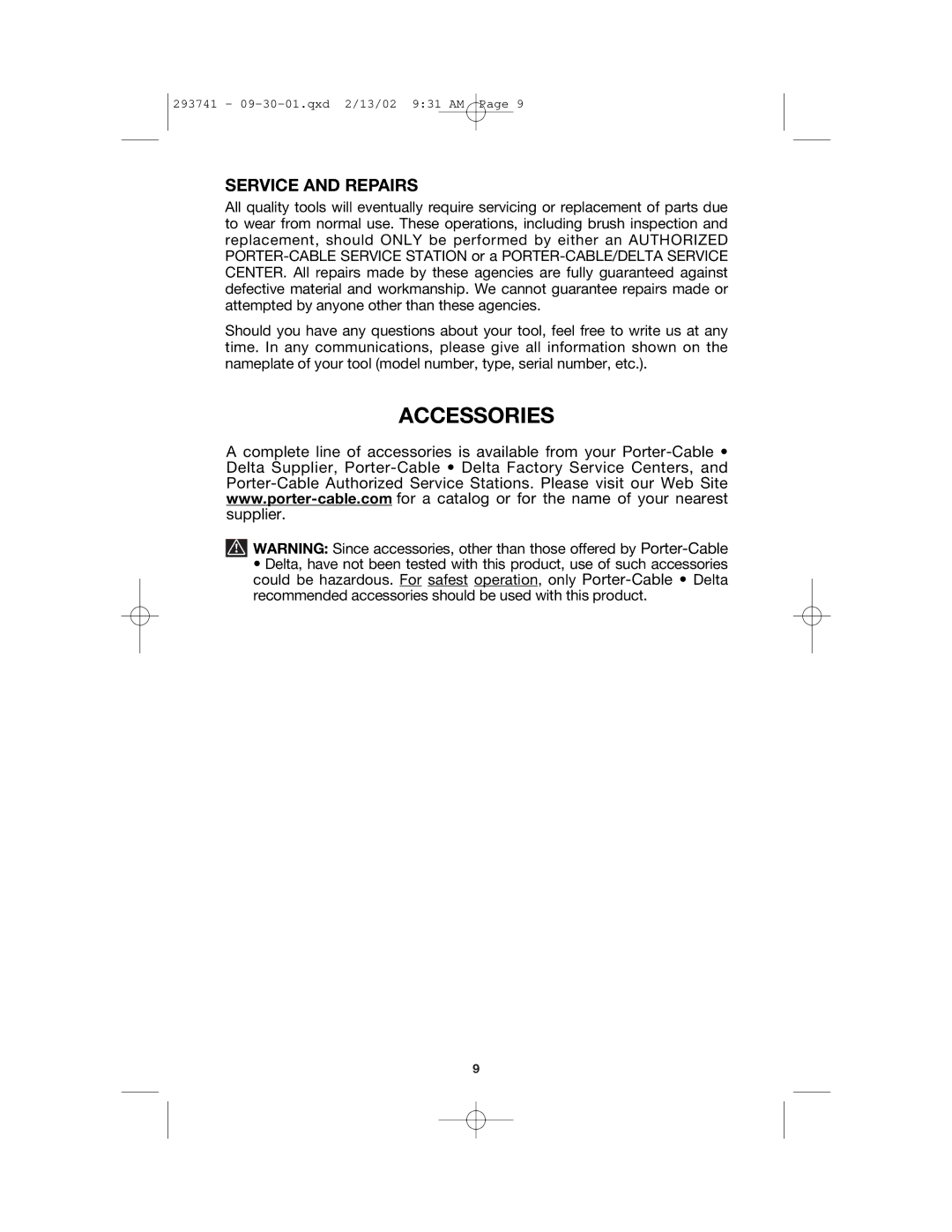 Porter-Cable 7428 instruction manual Accessories 