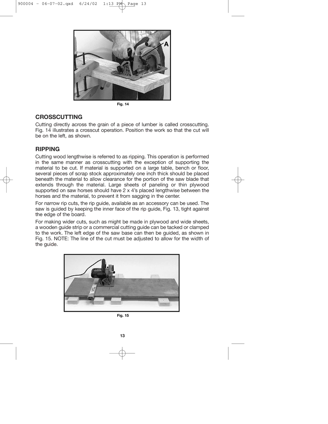 Porter-Cable 743 instruction manual Crosscutting, Ripping 