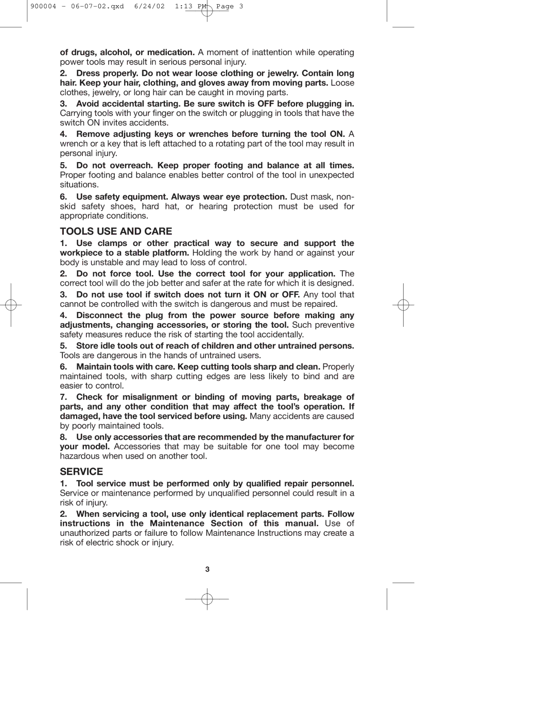 Porter-Cable 743 instruction manual Tools USE and Care, Service 