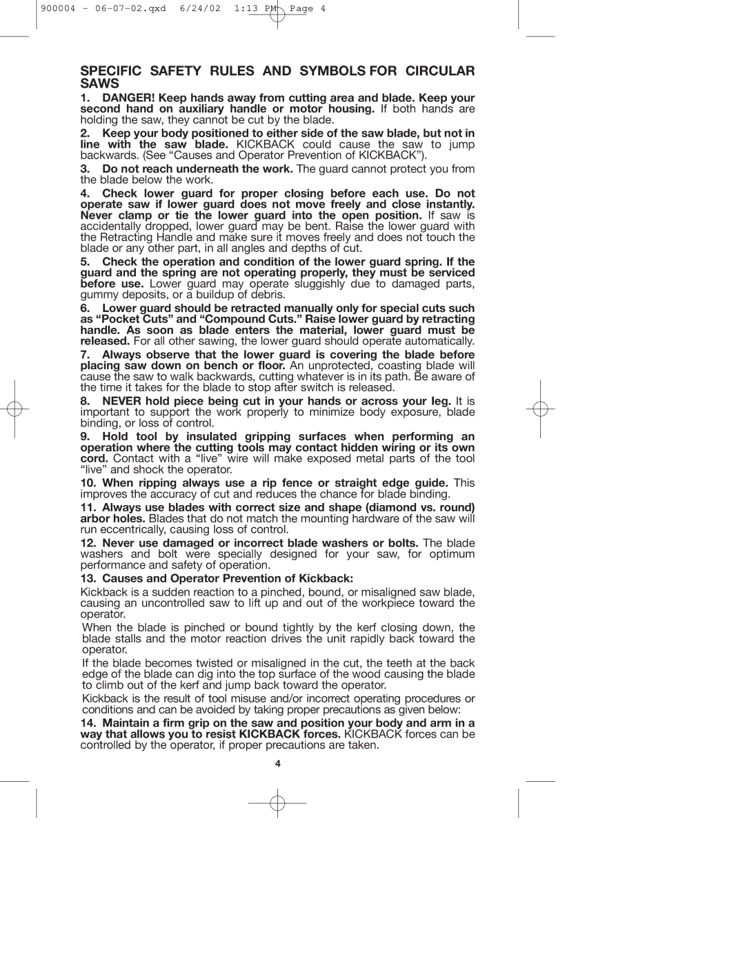 Porter-Cable 743 instruction manual Specific Safety Rules and Symbols for Circular Saws 