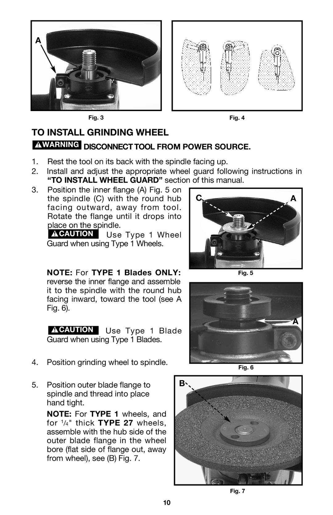 Porter-Cable 7430 instruction manual To Install Grinding Wheel 