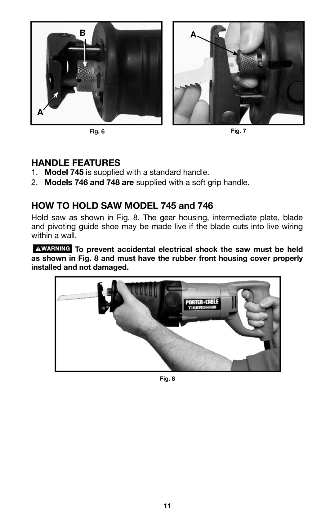 Porter-Cable 748, 746 instruction manual Handle Features, HOW to Hold SAW Model 745 