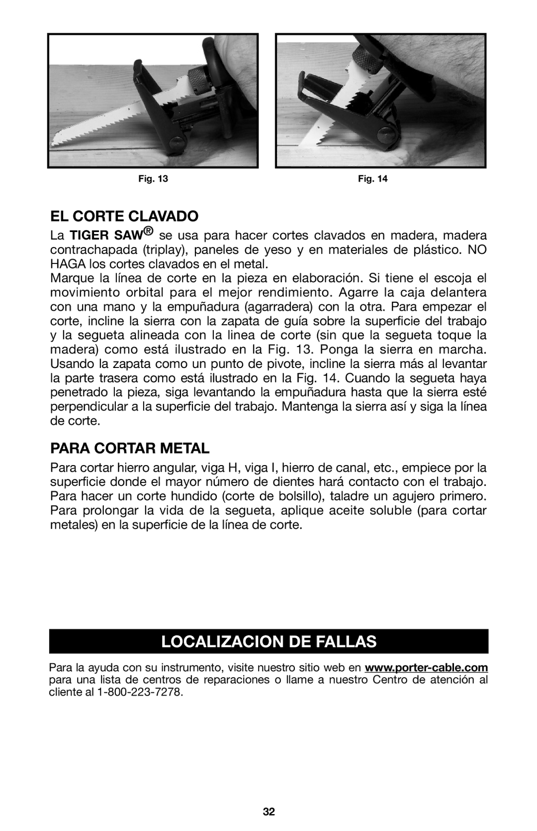 Porter-Cable 748, 746, 745 instruction manual Localizacion DE Fallas, EL Corte Clavado, Para Cortar Metal 