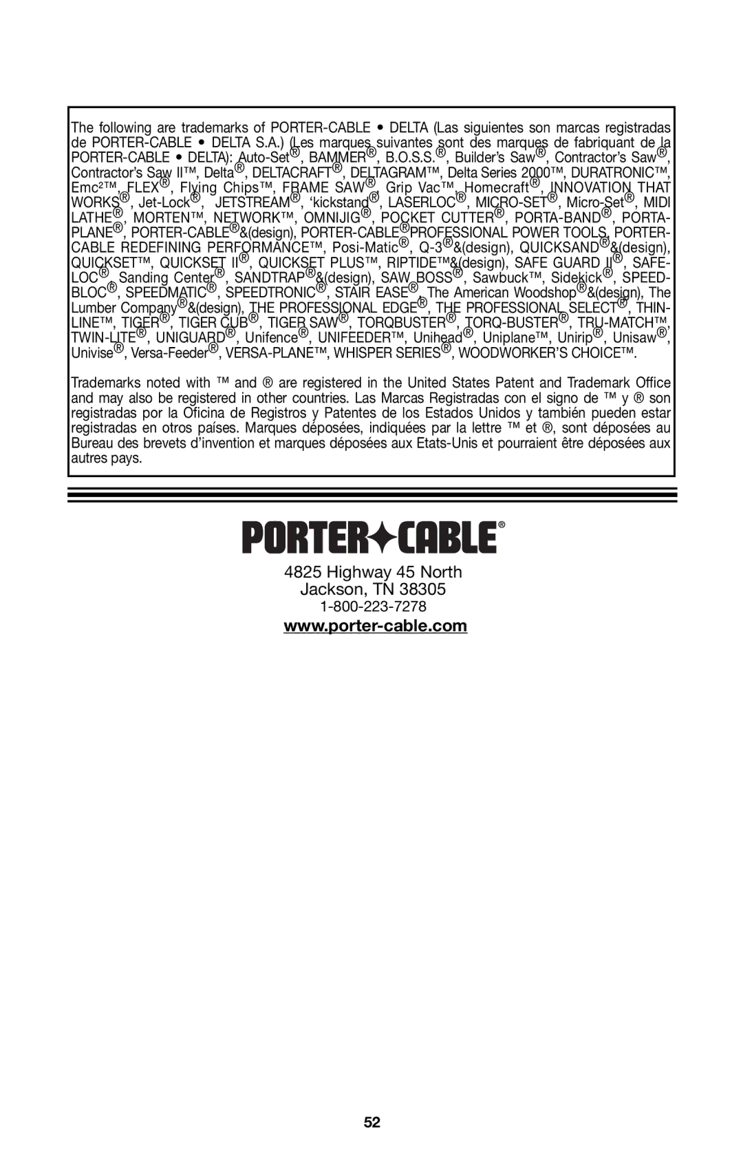 Porter-Cable 745, 746, 748 instruction manual Highway 45 North Jackson, TN 