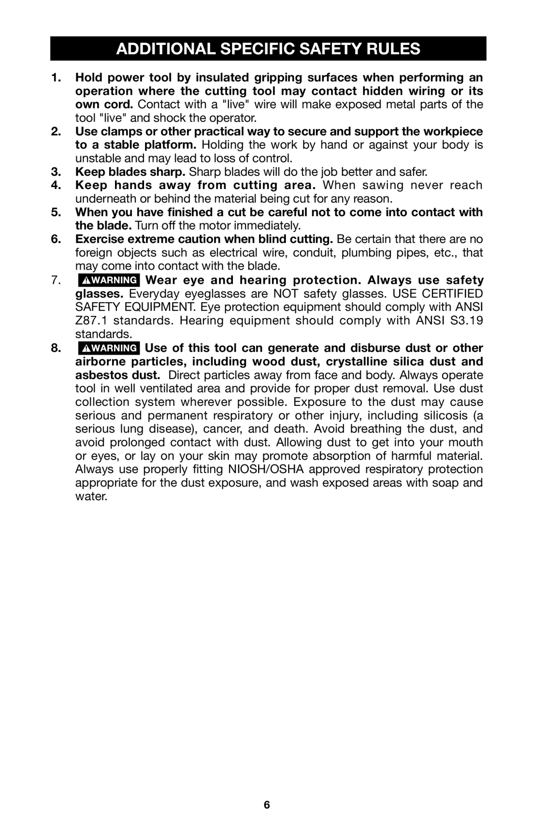 Porter-Cable 746, 745, 748 instruction manual Additional Specific Safety Rules 