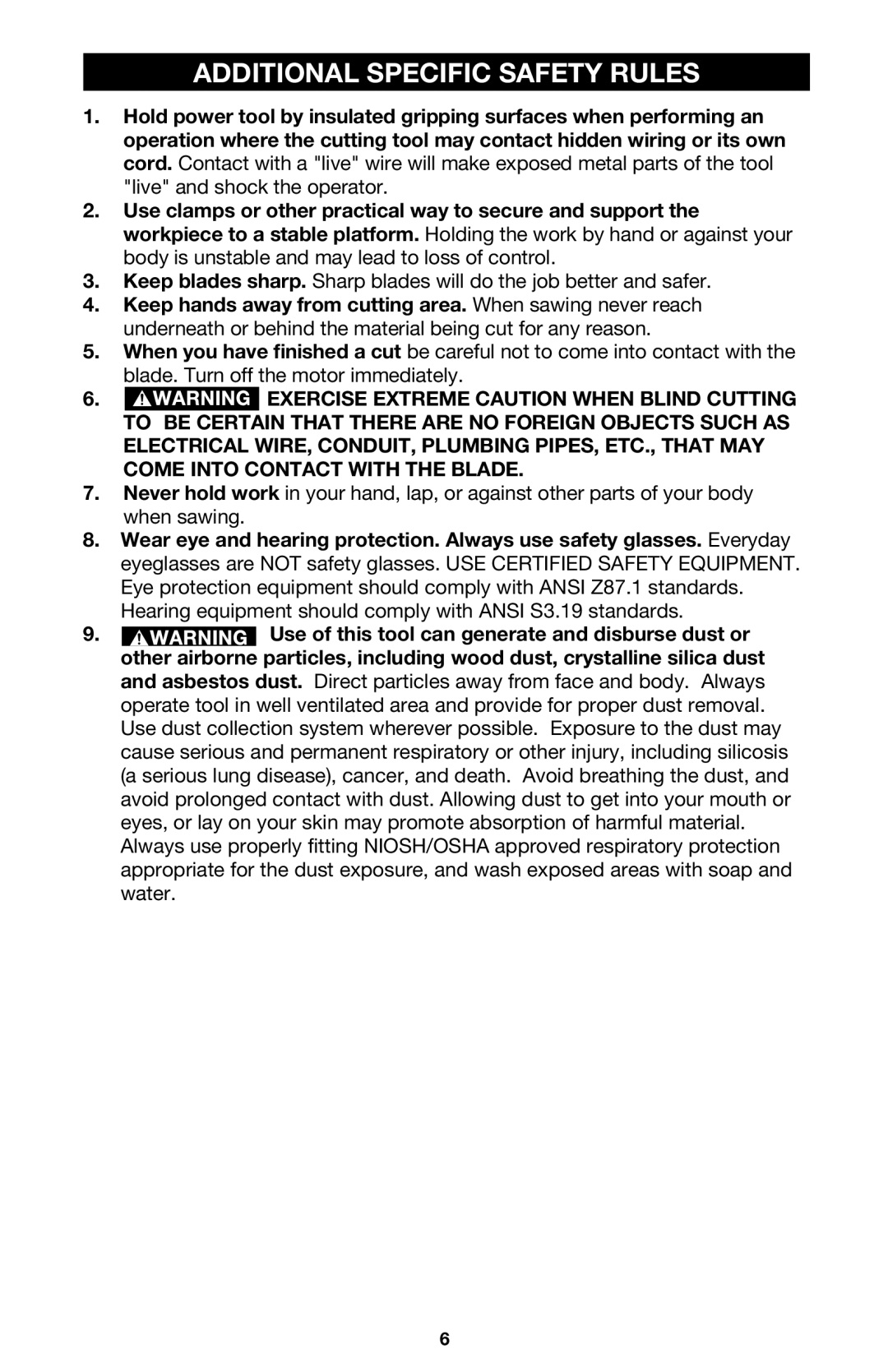 Porter-Cable 750 instruction manual Additional Specific Safety Rules 