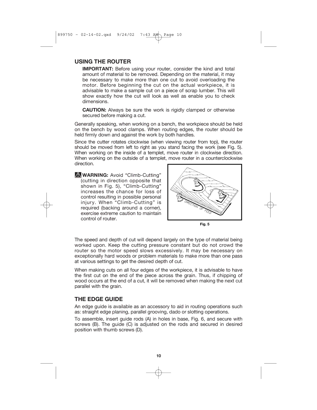 Porter-Cable 7519, 7518 instruction manual Using the Router, Edge Guide 