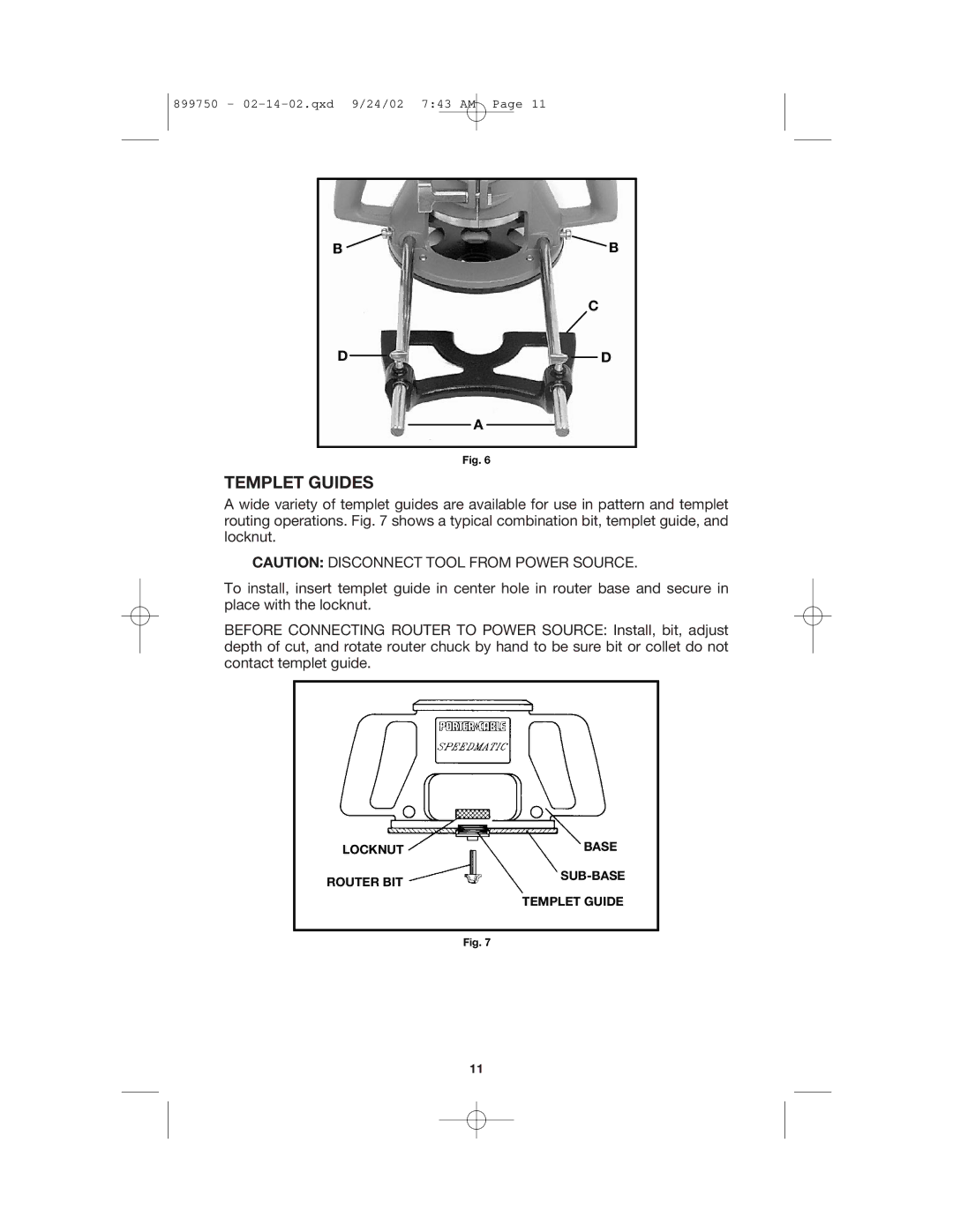 Porter-Cable 7518, 7519 instruction manual Templet Guides 